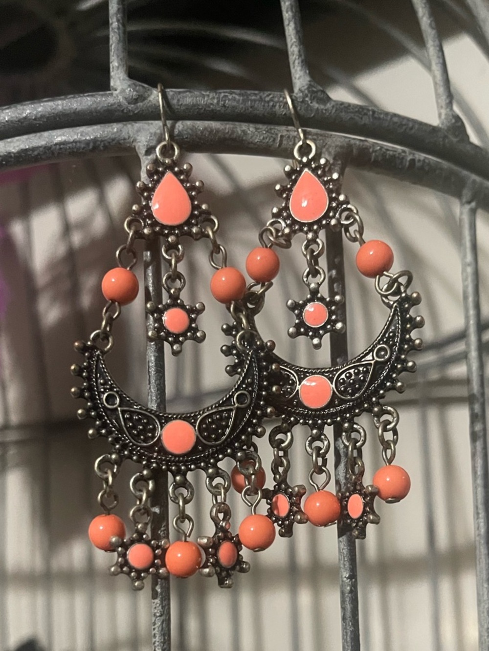 Coral Bead Bohemian Style Dangle Earrings - Unbranded